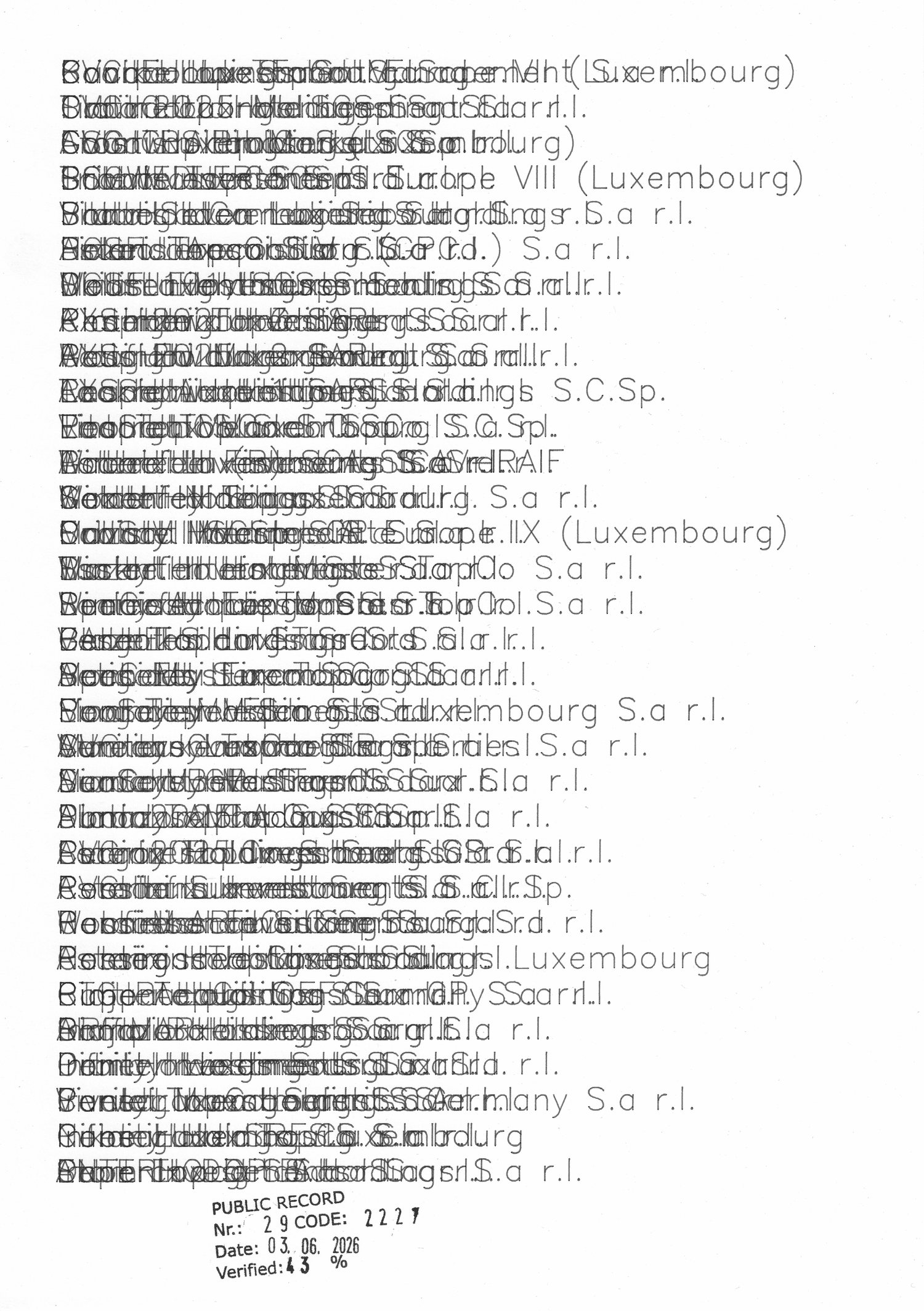 A slightly busier address. The lines have begun to touch, though each company can still be read on its own line.