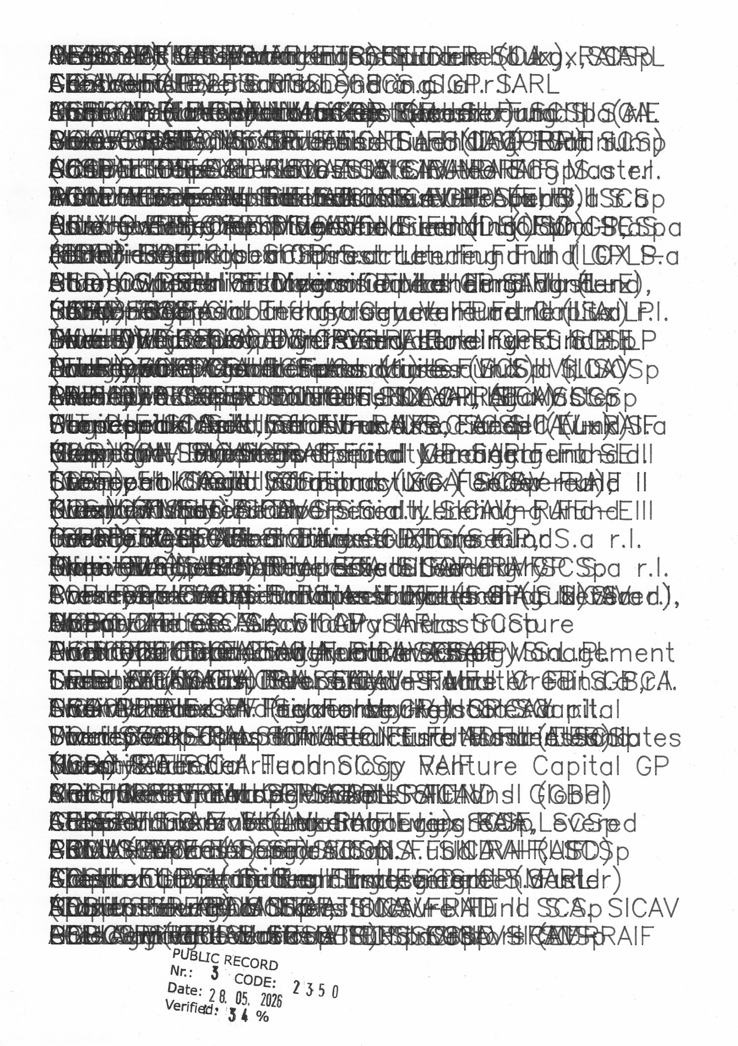 A denser address. The lines overlap and the names close toward a field, though individual entries can still be picked out along the edges.